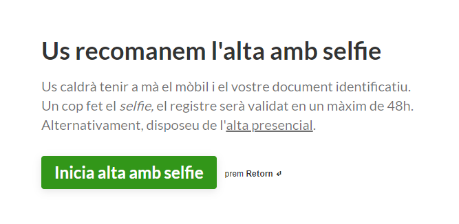 Recomanació d'alta amb selfie