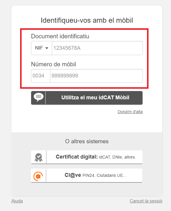 identificazione idCat mobile